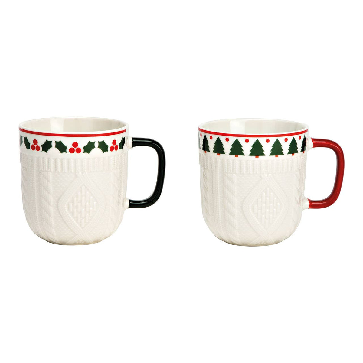 Becher Weihnachtsdeco, 3D gestrickte Motiv aus Porzellan weiß (B/H/T) 12x9x9cm 345ml - GUNDT HOME