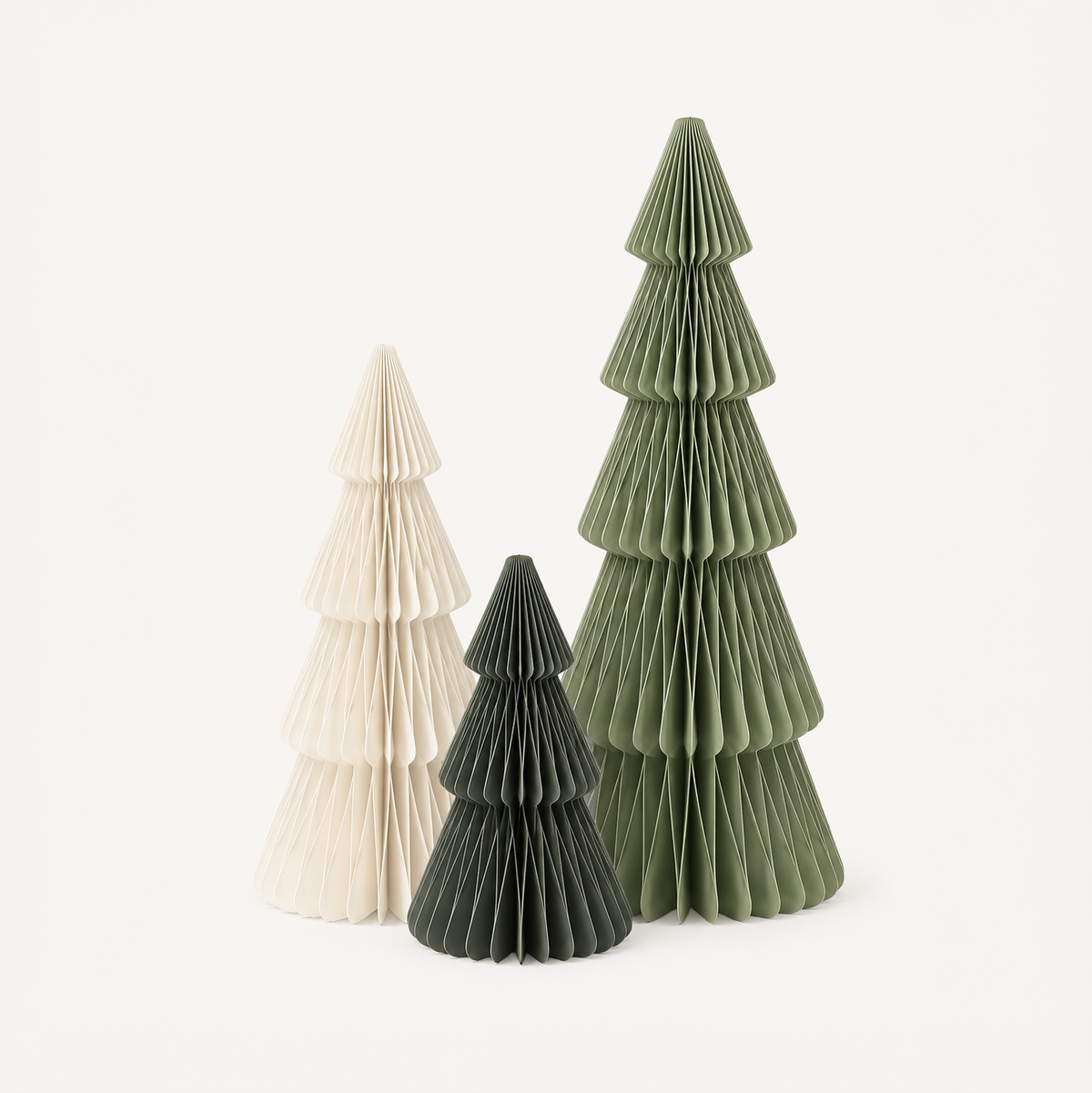 Papier-Weihnachtsbaum Set Offwhite & Grün – 3er & 6er, 15 bis 35 cm: 3er Set - GUNDT HOME