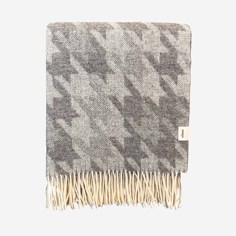 Wolldecke XL Houndstooth Grau - GUNDT HOME