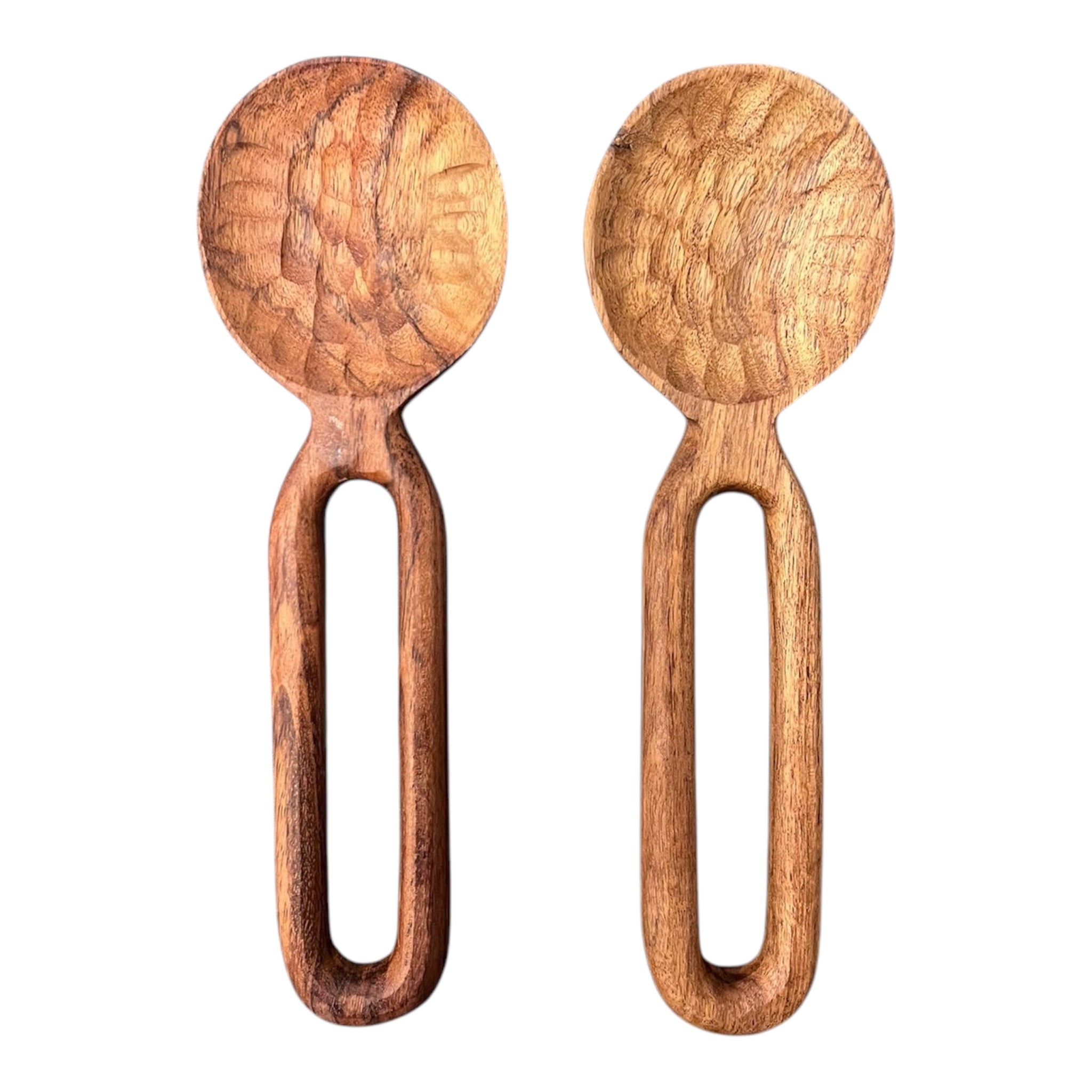 Salatbesteck aus gehämmertem Holz, L25 P8 H1,5 cm