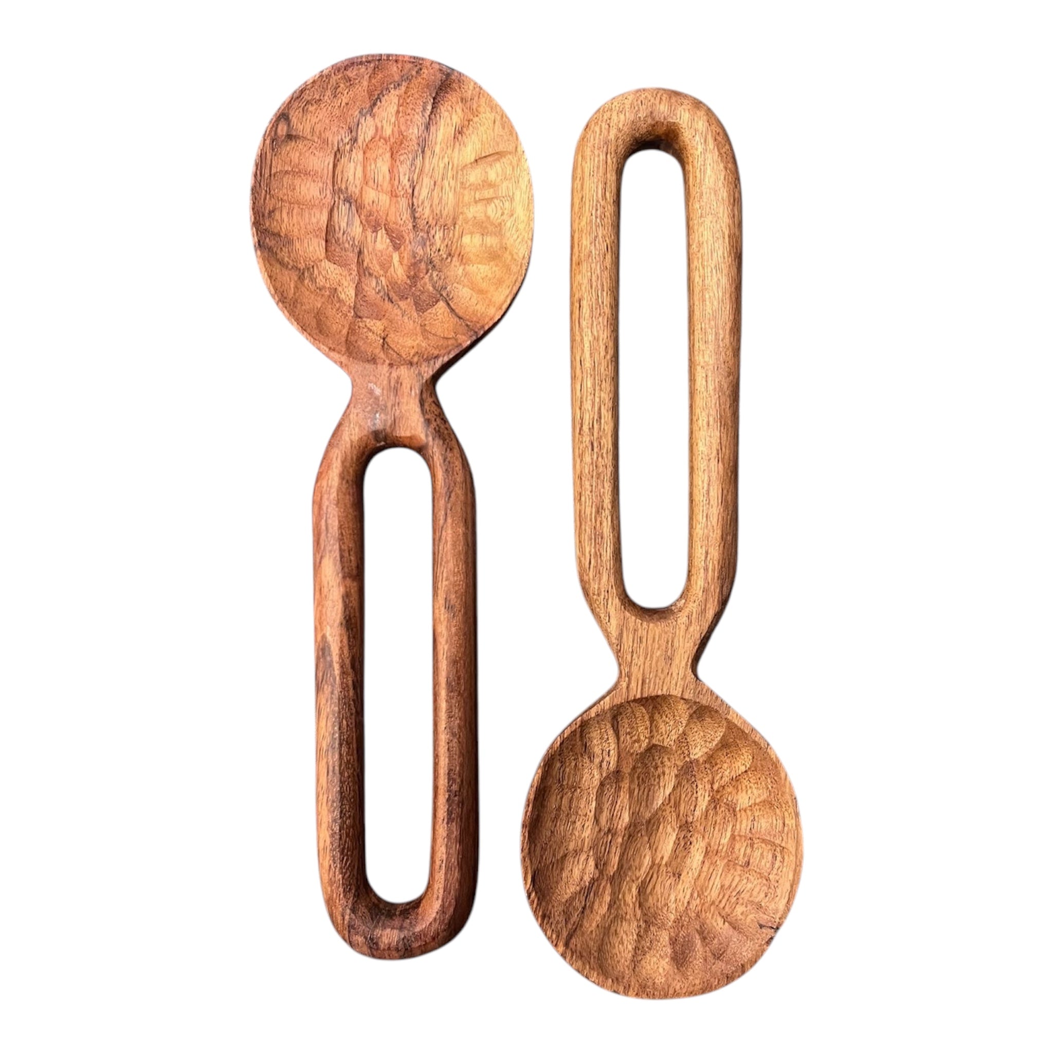 Salatbesteck aus gehämmertem Holz, L25 P8 H1,5 cm