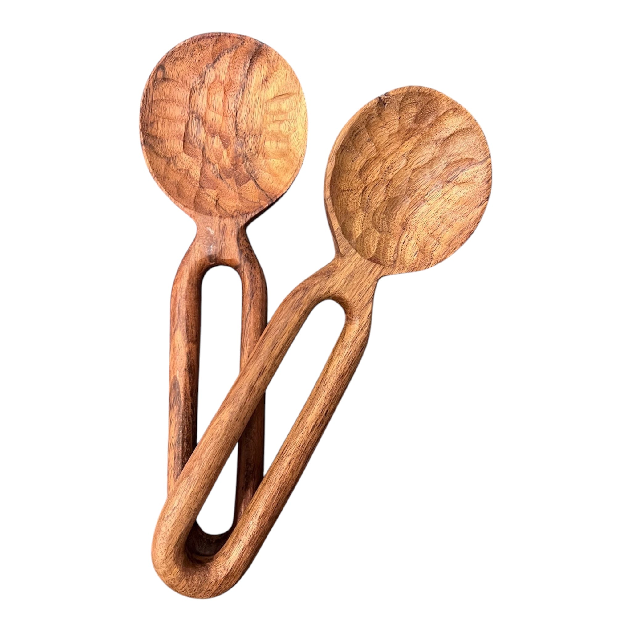 Salatbesteck aus gehämmertem Holz, L25 P8 H1,5 cm