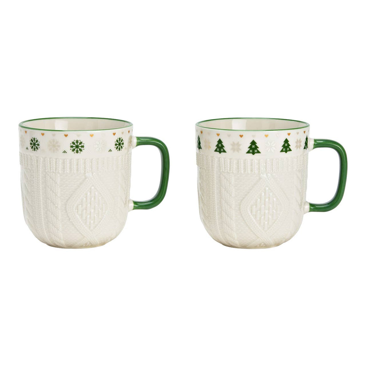 Becher Weihnachten Dekor, 3D gestrickte Motiv aus Porzellan, 2-fach, Weiß (B/H/T) 12x9x9cm 345ml - GUNDT HOME
