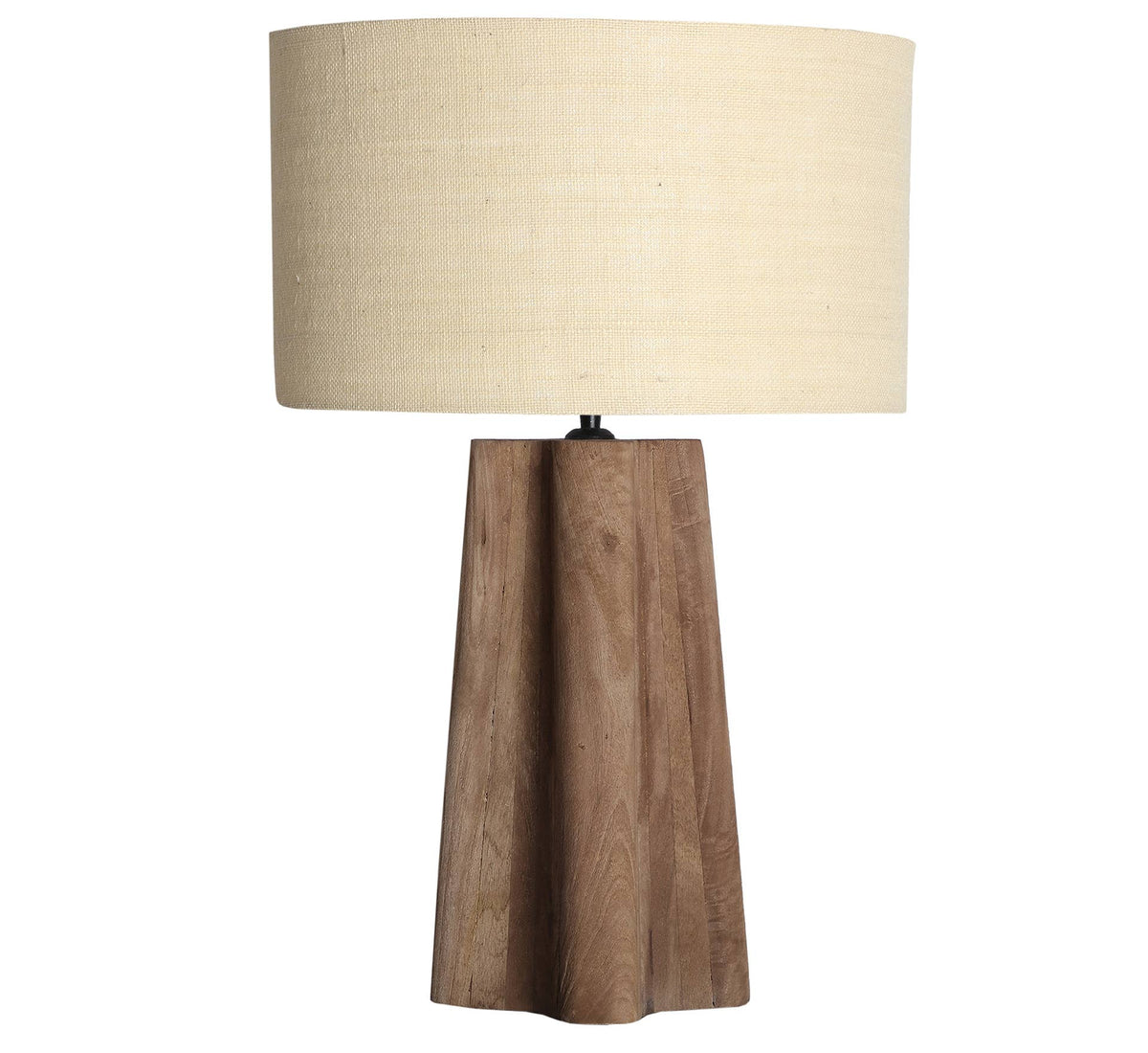 Mangoholzlampe braun kombiniert mit cremefarbenem Jute Schirm