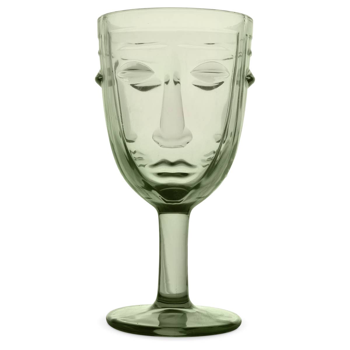 Grünes Trinkglas mit Gesicht D8 H16,5 cm
