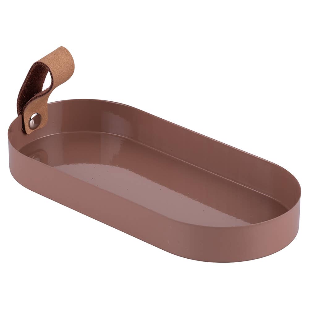 Metalltablett mocha mousse/Griff aus Leder 21,5