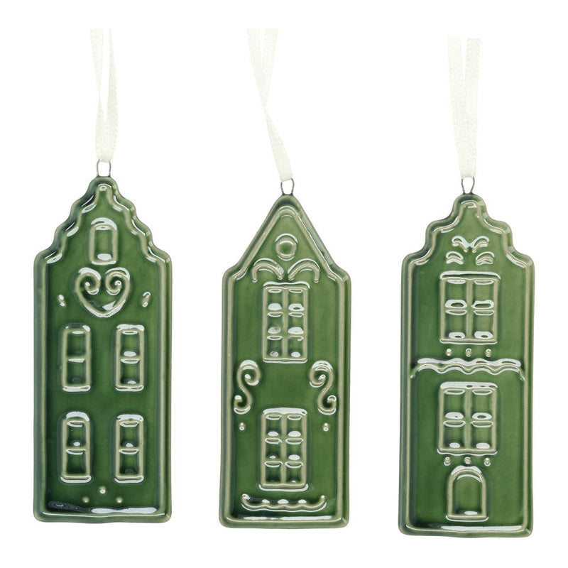 Hänger Haus aus Porzellan Grün 3-fach sortiert (B/H/T) 4x10x0,5cm - GUNDT HOME