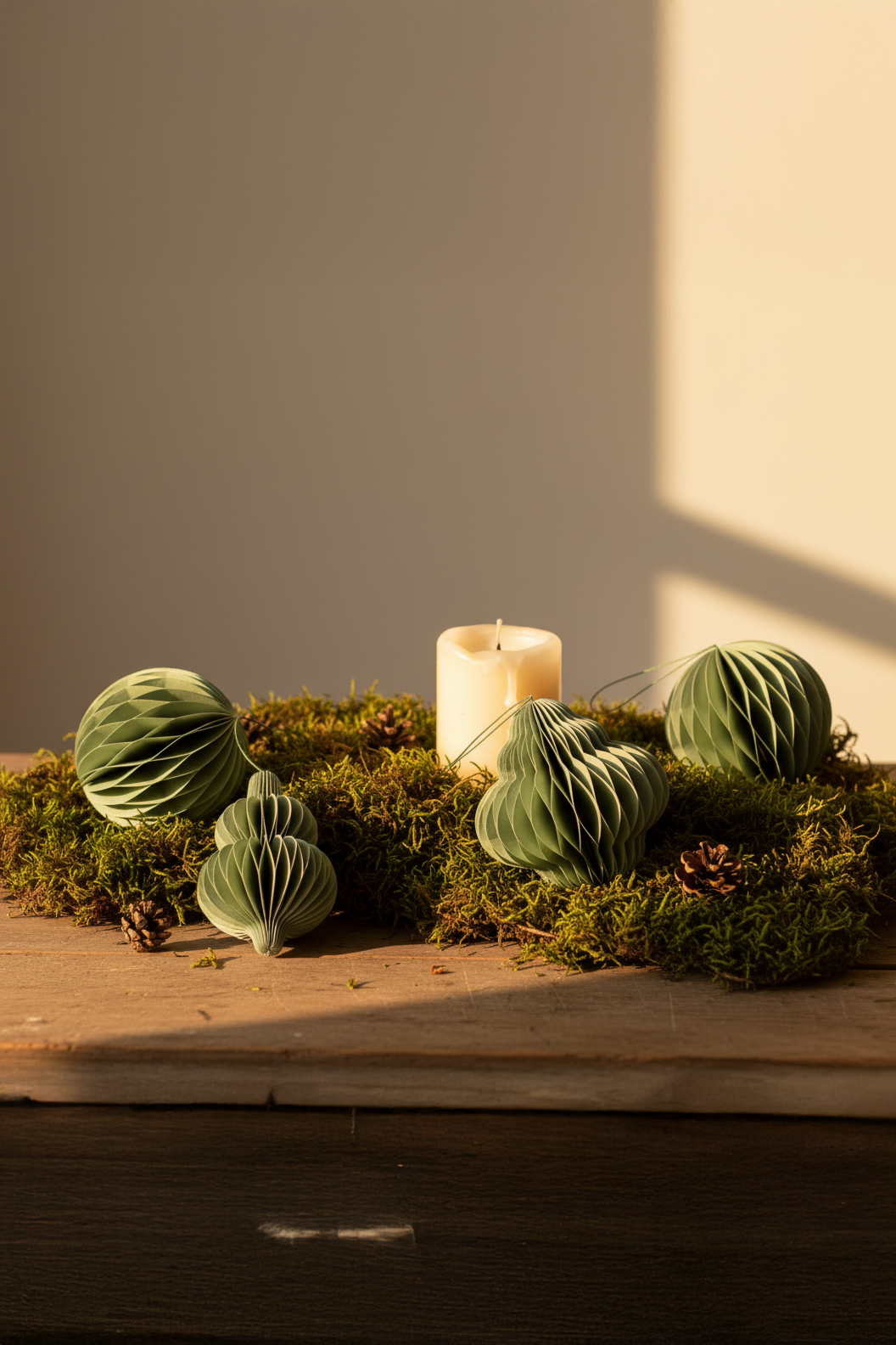 Papier-Christbaumkugeln – Salbeigrün, Moosgrün & Silber: Moosgrün / 3er Set - GUNDT HOME