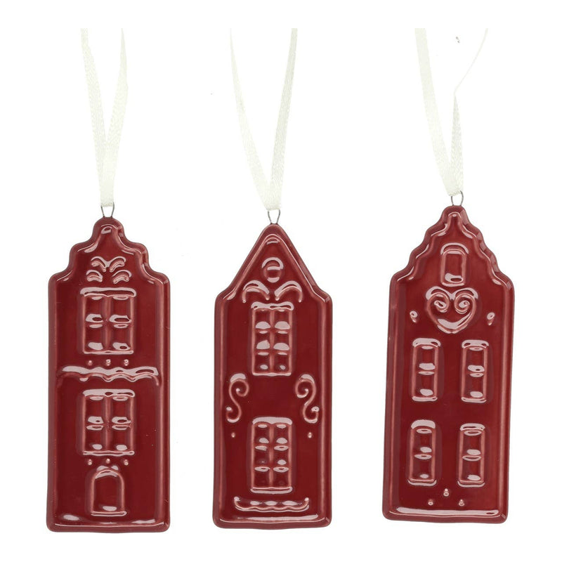 Hänger Haus aus Porzellan Rot 3-fach sortiert (B/H/T) 4x10x0,5cm - GUNDT HOME