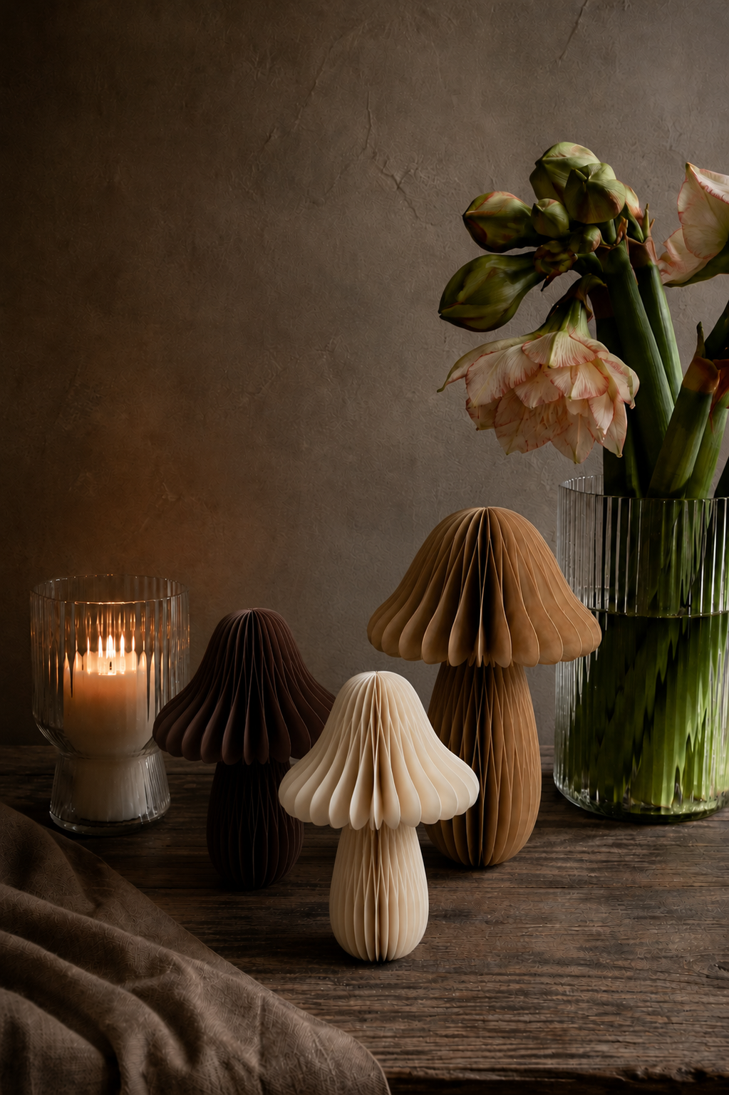 Bunte Papierpilze Herbstdeko 3-er Set braun: Braunes Set