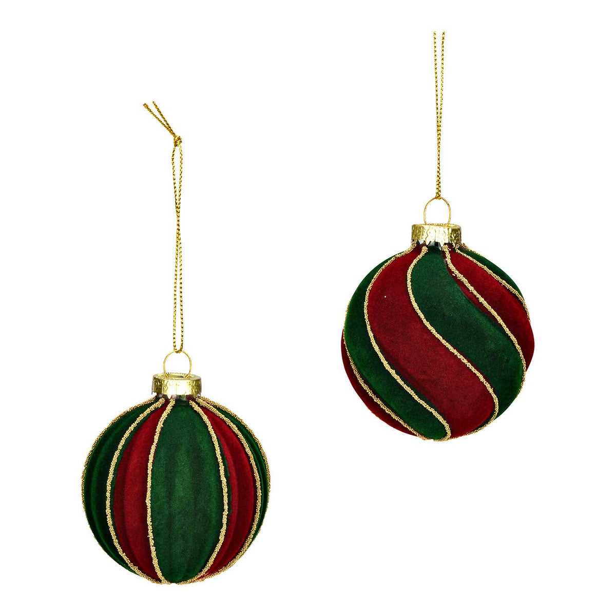 Weihnachtskugel aus Glas beflockt, 2-fach, Rot/Grün Ø6cm - GUNDT HOME
