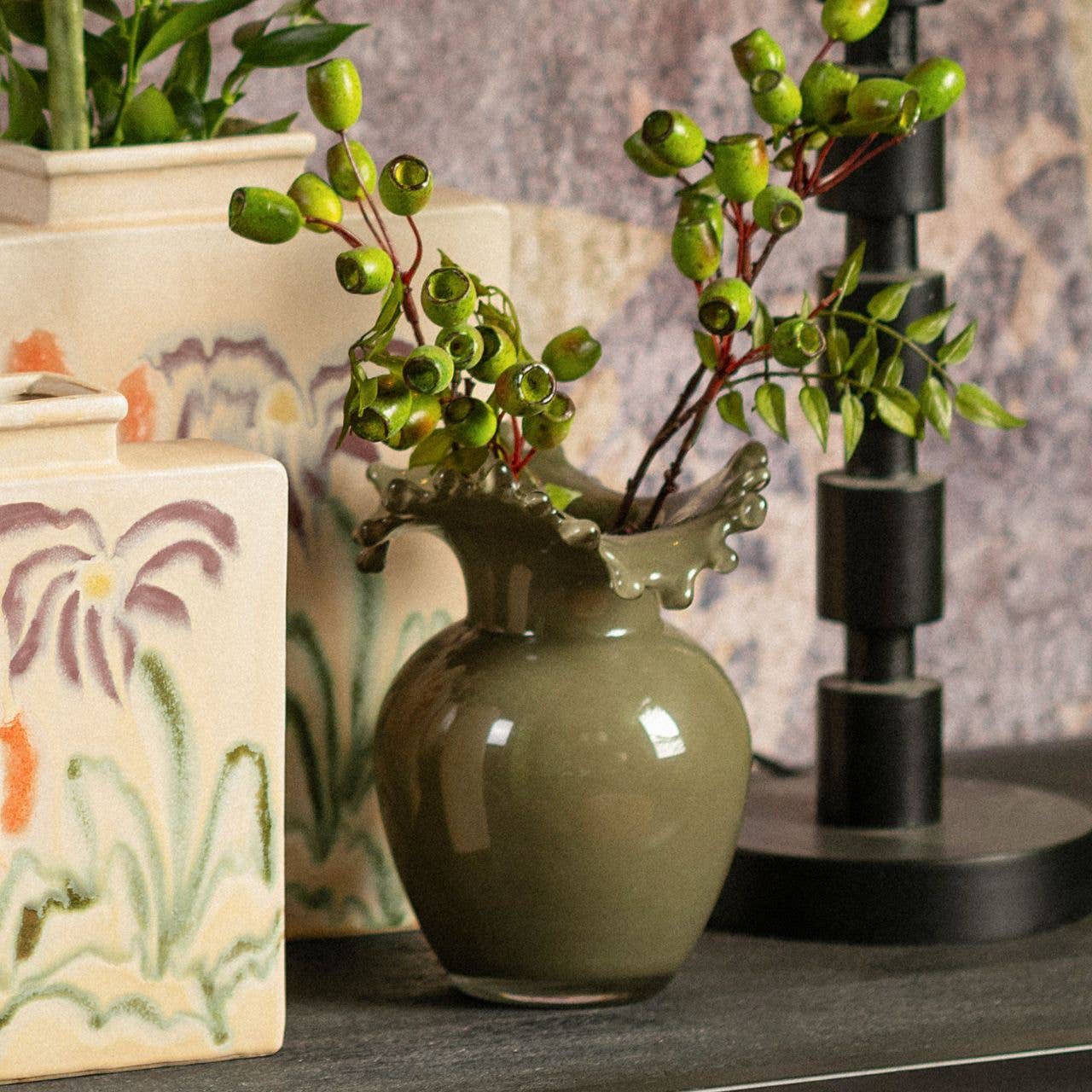 Vase aus Glas, Grün (B/H/T) 14x18x14cm - GUNDT HOME