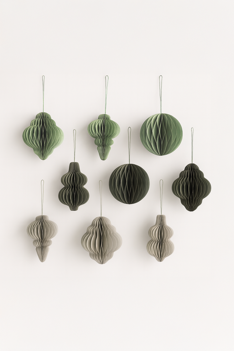 Papier-Christbaumkugeln – Salbeigrün, Moosgrün & Silber: Moosgrün / 3er Set - GUNDT HOME