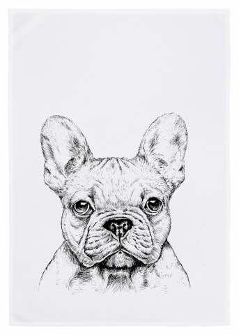 17;30 - Geschirrtuch weiss, BULLDOGGE, grau
100% Baumwolle,