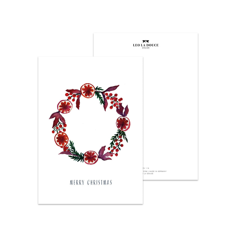 LEO LA DOUCE Postkarte - Weihnachtlicher Kranz | Rot - GUNDT HOME