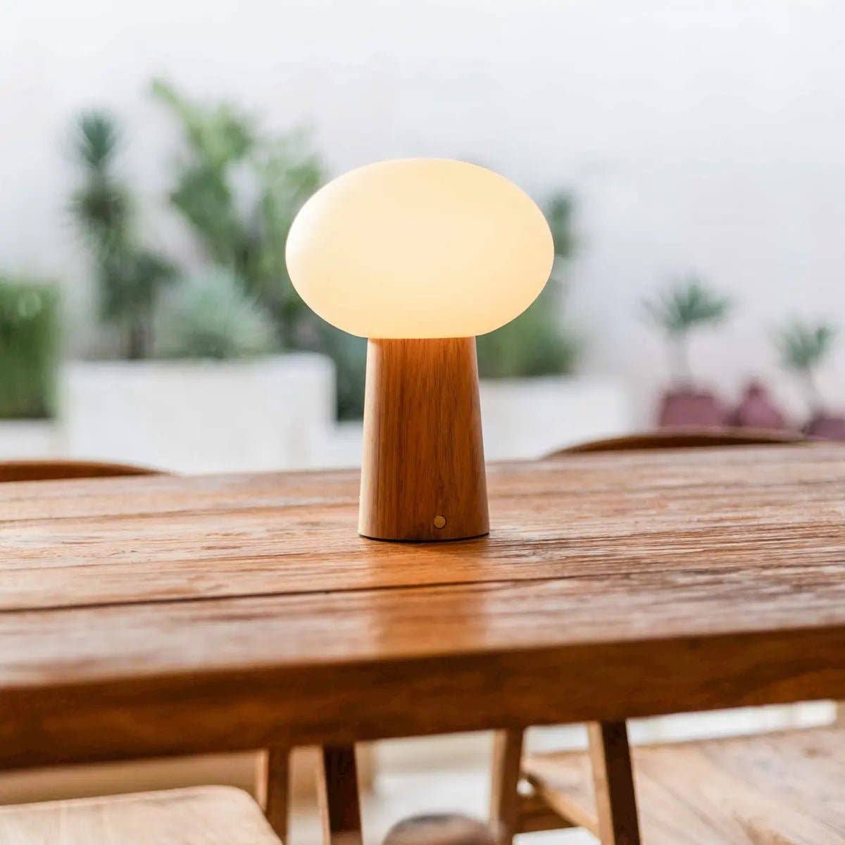 Max Leichte Braun Holzlose Tischlampe | Wiederaufladbar, Glas & Nachhaltiges Design - GUNDT HOME