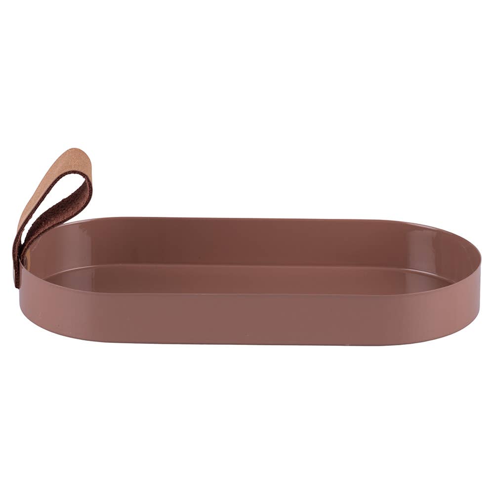 Metalltablett mocha mousse/Griff aus Leder 21,5