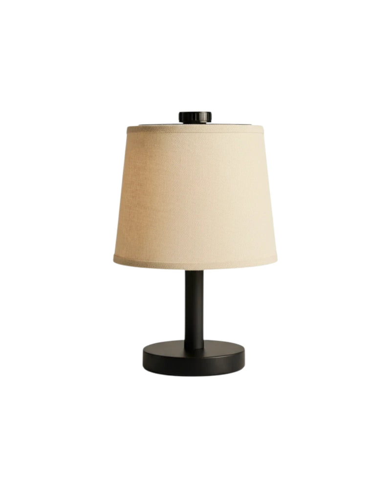 Schwarze Wiederaufladbare Holzlampe Rover | Kabellos, Dimmbare & Leinenmischung - GUNDT HOME