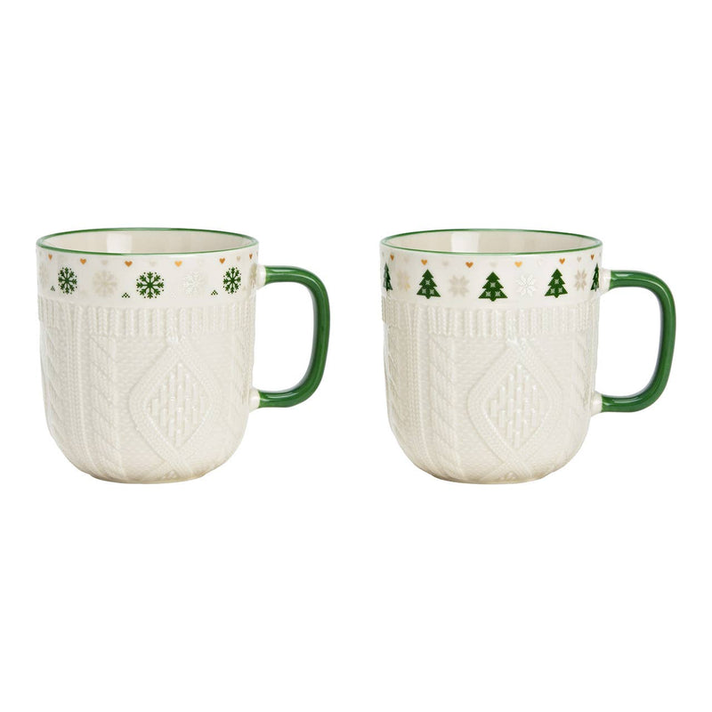 Becher Weihnachten Dekor, 3D gestrickte Motiv aus Porzellan, 2-fach, Weiß (B/H/T) 12x9x9cm 345ml - GUNDT HOME