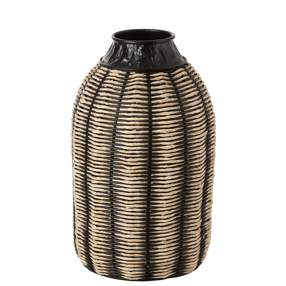 J-Line Vase Dekoration Seil/Rattan Schwarz/Natur – 56 cm hoch