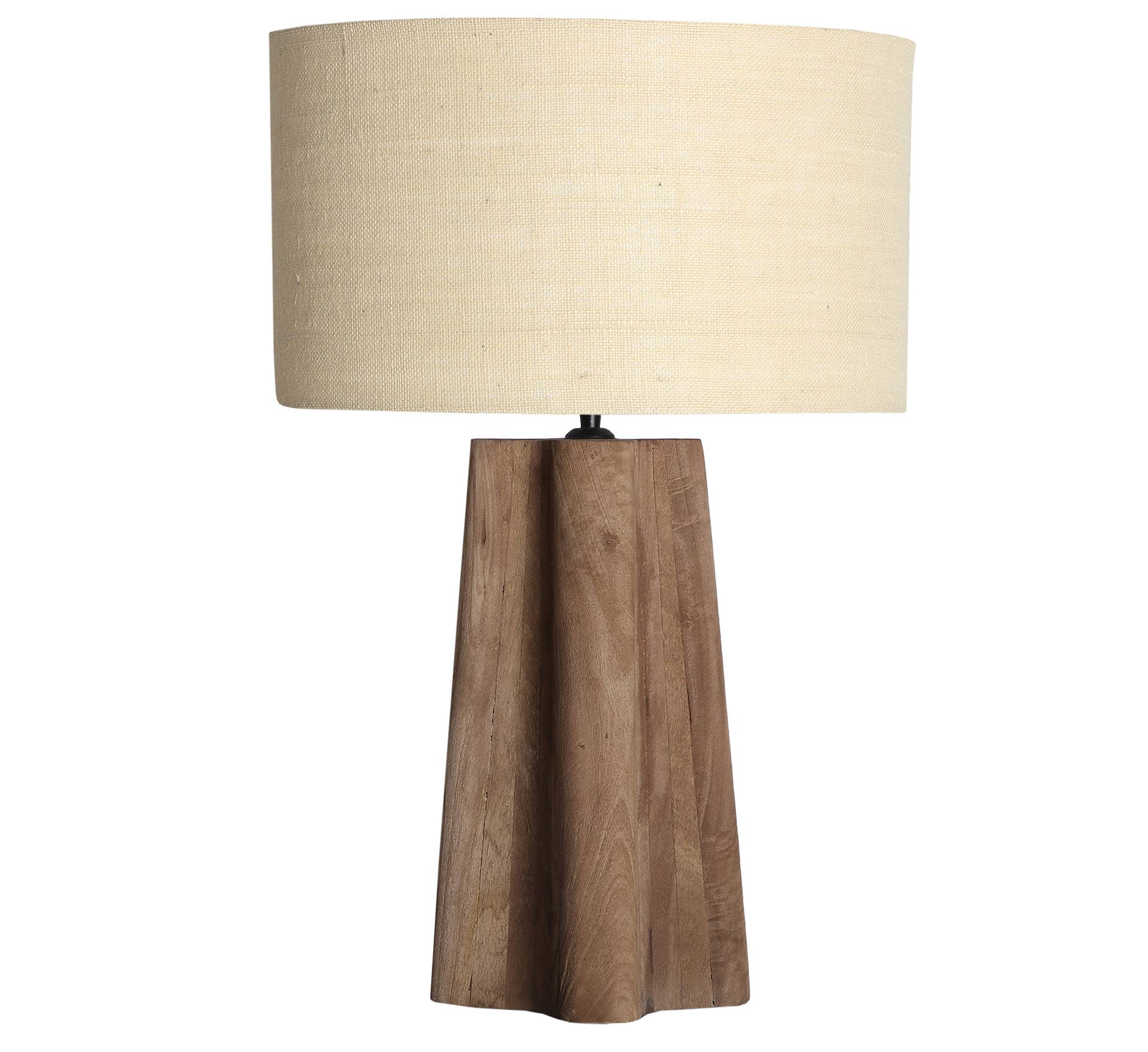 Mangoholzlampe braun kombiniert mit cremefarbenem Jute Schirm