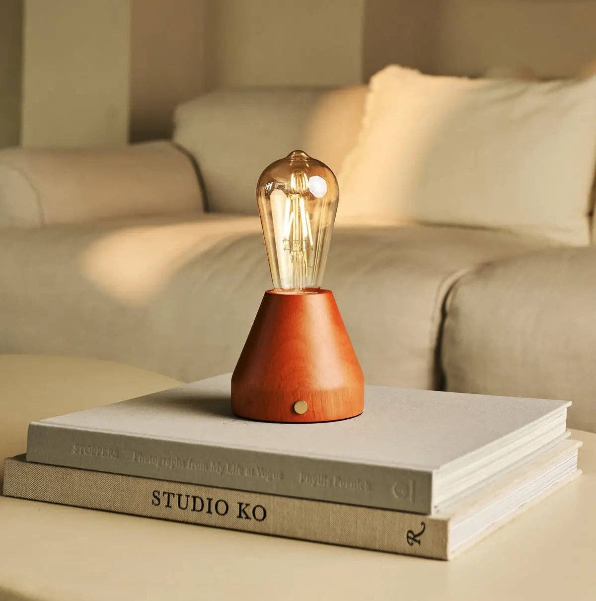 Zavi Tischlampe in Kastanienbraun | LED, Kabellos & 80 Stunden Akkulaufzeit - GUNDT HOME