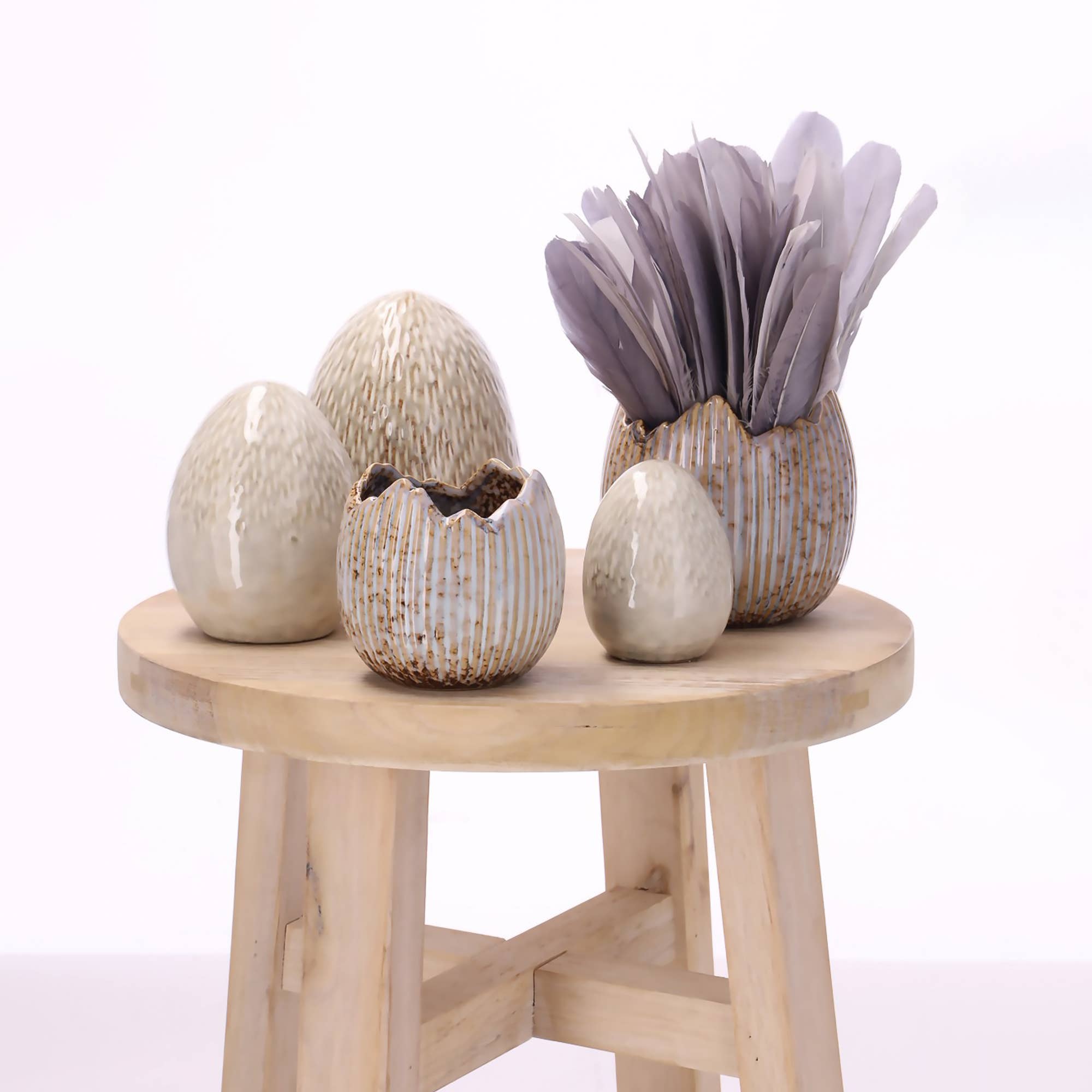 Keramik Ei Anila, D10,5cm, H14cm, Creme Glanz - GUNDT HOME