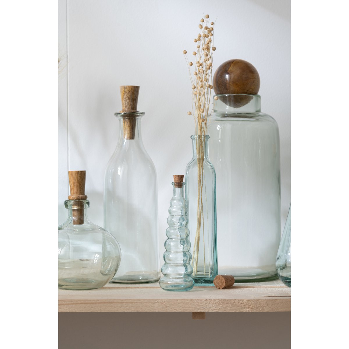 J-Line Vase Kugel Kork Glas/Holz Transparent