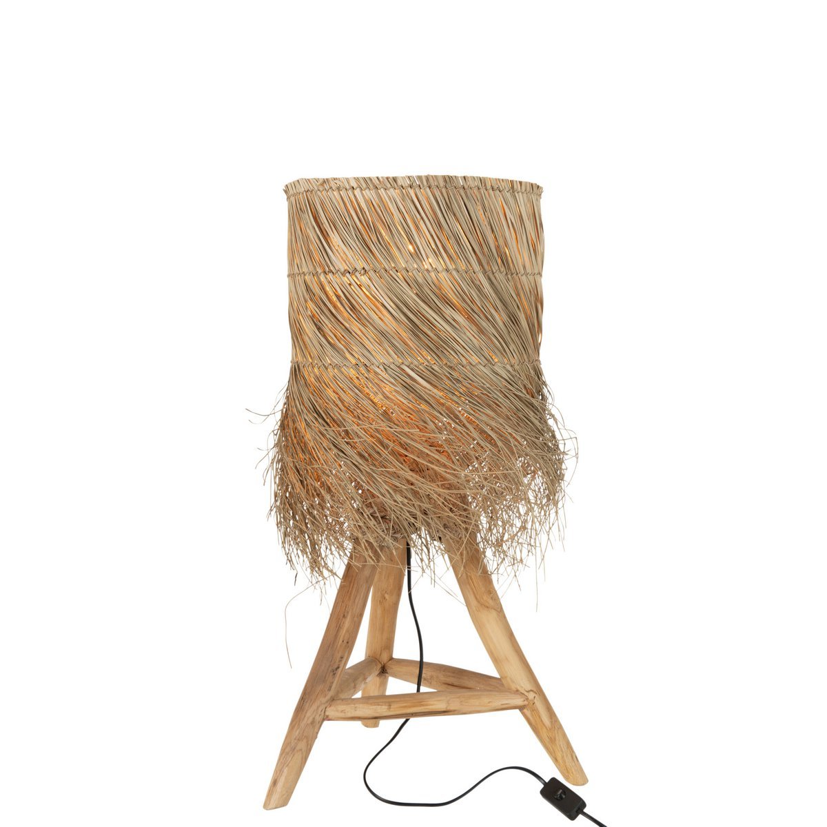 J-Line Rafi Tischlampe – Gras & Teak – Holz – Natur – Wohnaccessoires